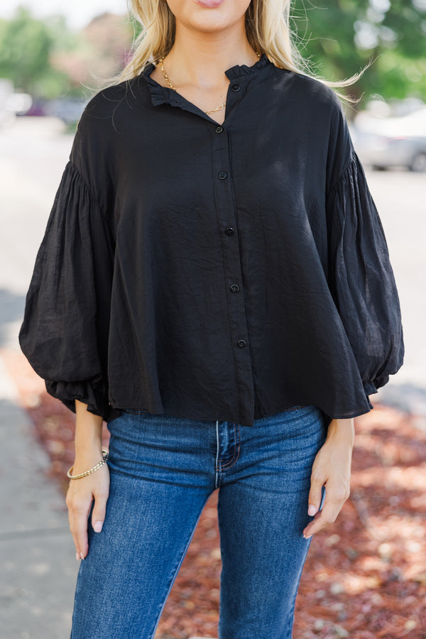 Somewhere New Black Ruffled Blouse