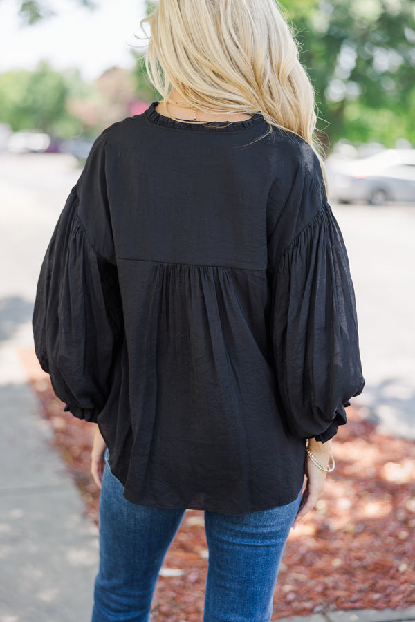 Somewhere New Black Ruffled Blouse