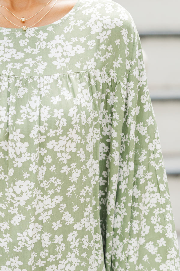 Feeling Blessed Olive Green Ditsy Floral Tunic