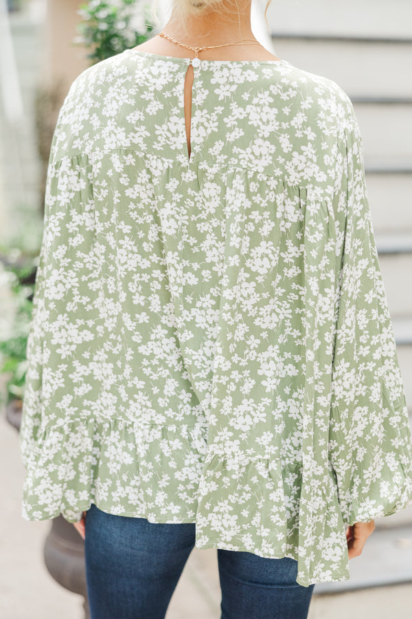 Feeling Blessed Olive Green Ditsy Floral Tunic