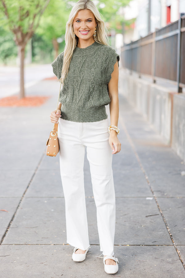 Get It Going Olive Green Cable Knit Sweater Top – Shop the Mint