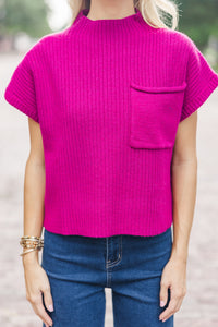 Open Your Mind Magenta Purple Short Sleeve Sweater