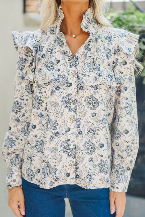 On Your Time Cream Floral Button Down Top