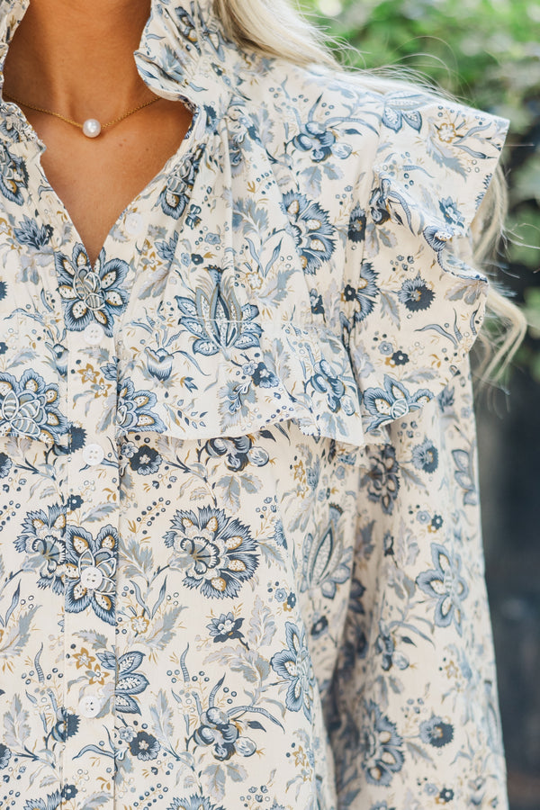 On Your Time Cream Floral Button Down Top