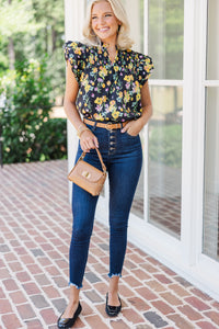 Live Out Loud Black Floral Blouse