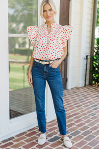 Live Out Loud White Apple Print Blouse