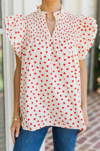 Live Out Loud White Apple Print Blouse
