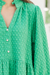 All Up To You Green Textured Dress