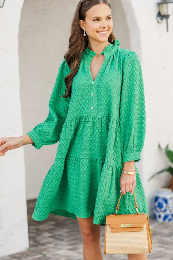 All Up To You Green Textured Dress
