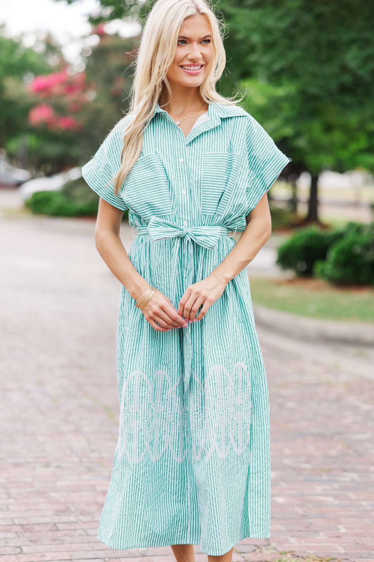 green stripe midi dress Get Your Way Green Striped Midi Dress, Medium - The Mint Julep Boutique