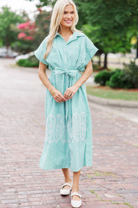 striped midi dresses, embroidered midi dresses, button down midi dresses, shop the mint