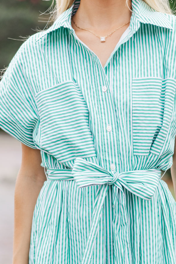 striped midi dresses, embroidered midi dresses, button down midi dresses, shop the mint