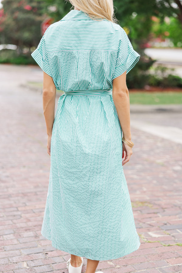 striped midi dresses, embroidered midi dresses, button down midi dresses, shop the mint