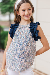 Girls: Believe In You Navy Blue Spotted Blouse