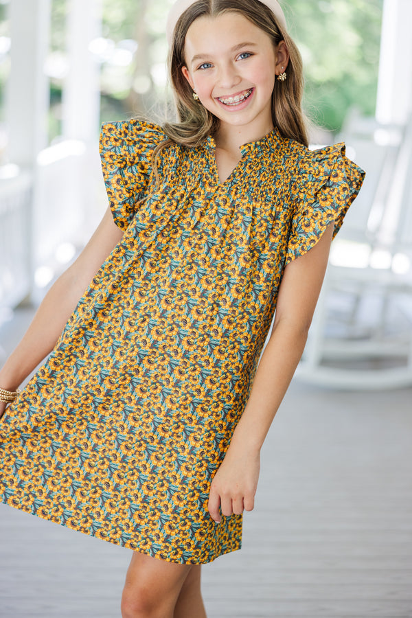 Girls: Always Ready Yellow Floral Dress