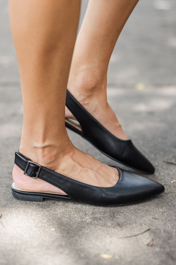 Flat black sling back shoes online