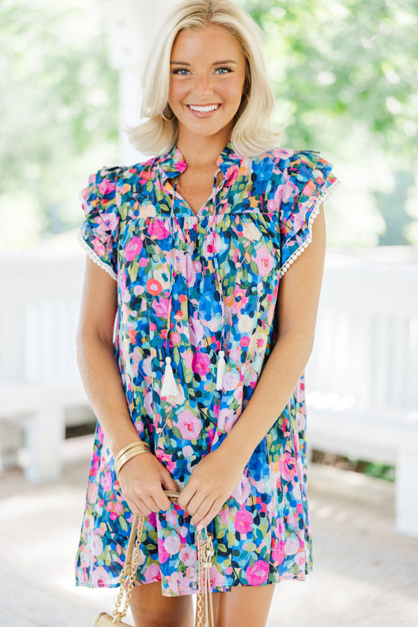 navy blue and pink floral dress Rosella Embroidered Floral Dress