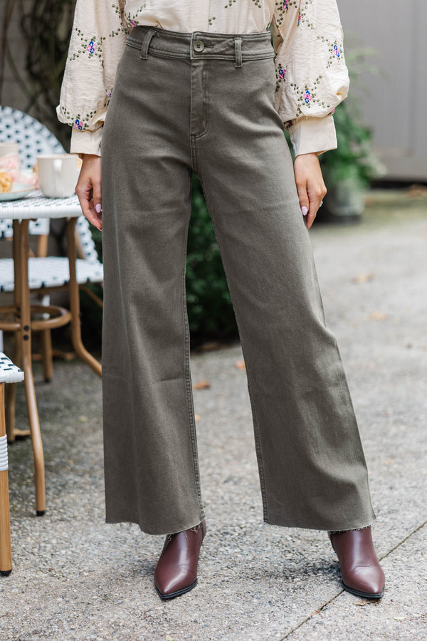 It's All A Dream Faded Olive Green Crop Jeans