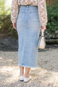 Ready And Radiant Medium Wash Denim Midi Skirt