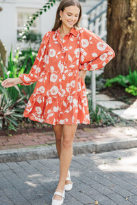 Take Your Love Rust Orange Floral Dress