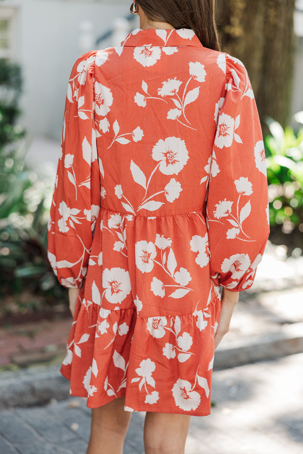 Take Your Love Rust Orange Floral Dress