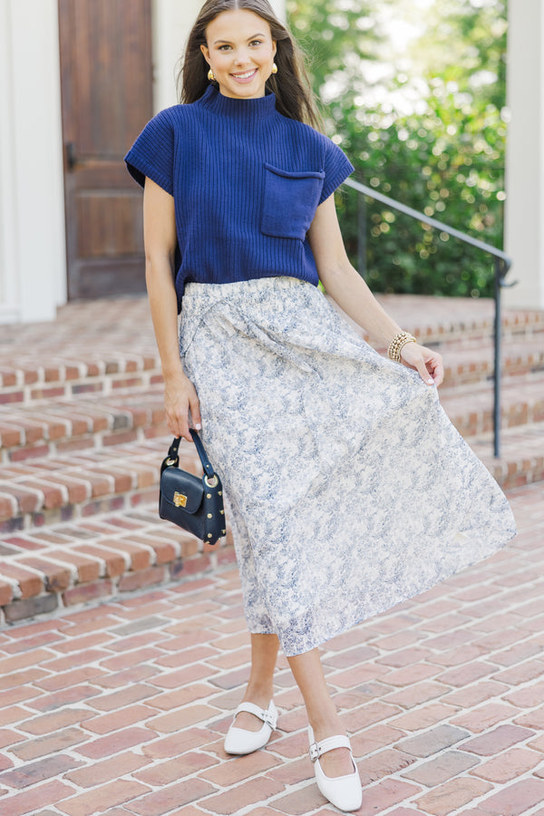 Open Your Mind Navy Blue Short Sleeve Sweater