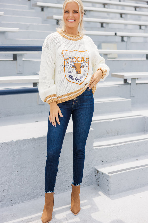 Hooked On You Cream Texas Embroidered Sweater