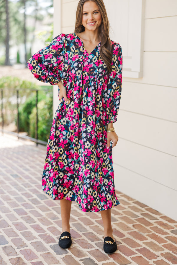 High Ambitions Navy Blue Floral Midi Dress