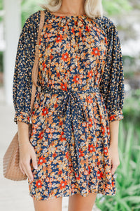 Go For It Navy Blue Ditsy Floral Dress