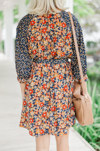 Go For It Navy Blue Ditsy Floral Dress