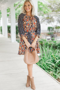 Go For It Navy Blue Ditsy Floral Dress