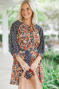 Go For It Navy Blue Ditsy Floral Dress