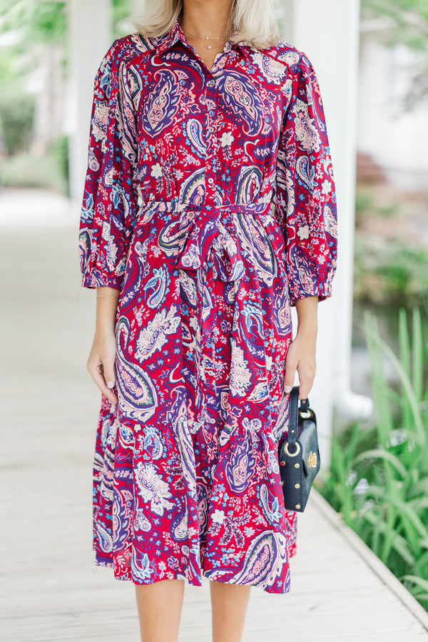 Just Having Fun Wine Red Paisley Midi Dress