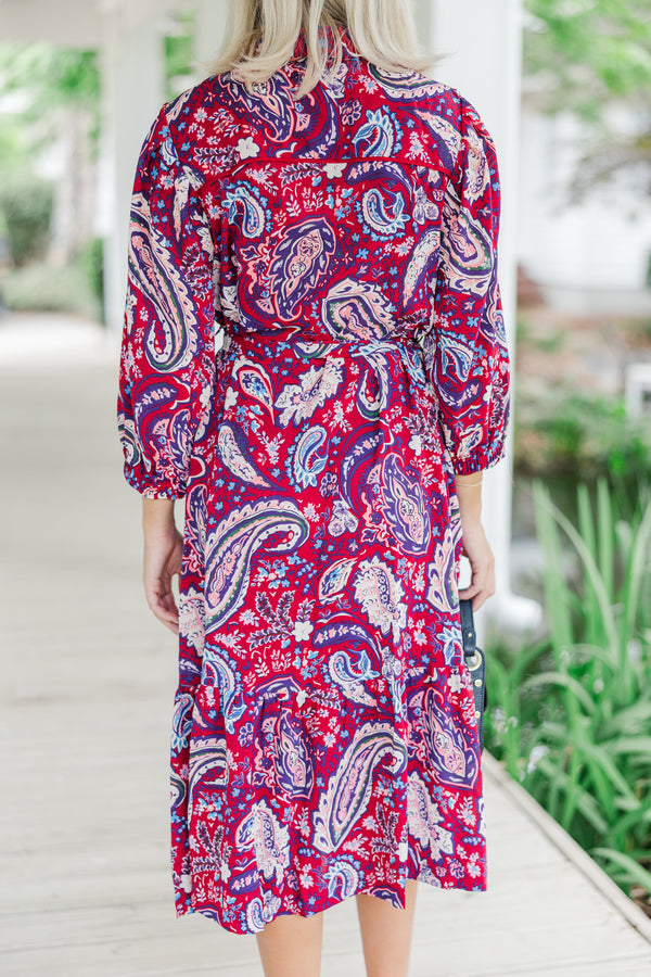 Just Having Fun Wine Red Paisley Midi Dress