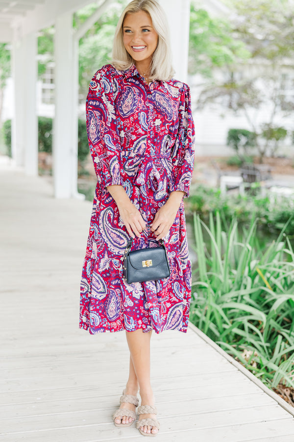 Just Having Fun Wine Red Paisley Midi Dress