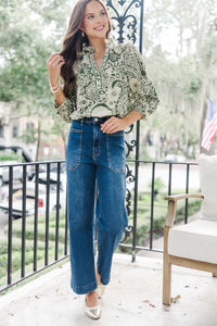 Give It Your All Olive Green Floral Blouse