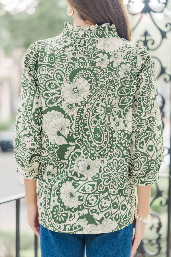 Give It Your All Olive Green Floral Blouse