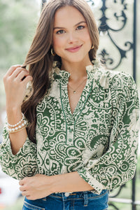 Give It Your All Olive Green Floral Blouse