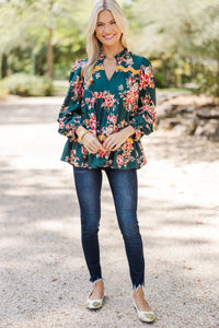 Everyday Joy Hunter Green Floral Blouse