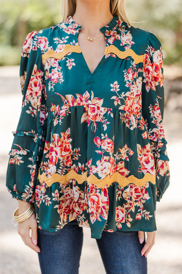 Everyday Joy Hunter Green Floral Blouse