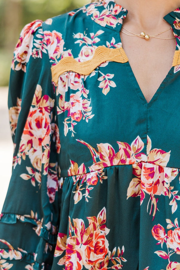 Everyday Joy Hunter Green Floral Blouse