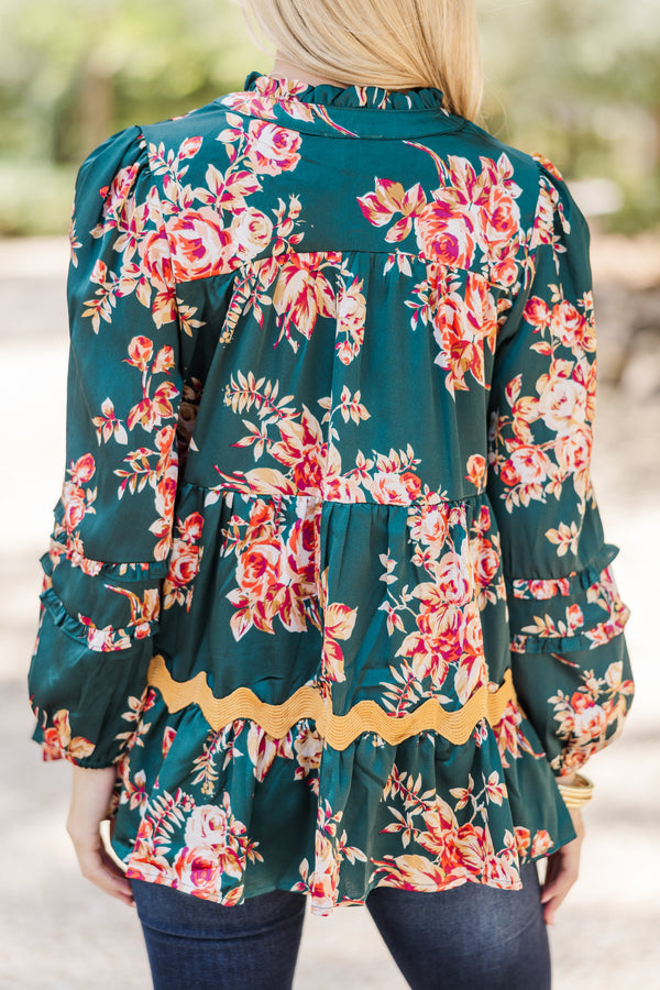 Everyday Joy Hunter Green Floral Blouse