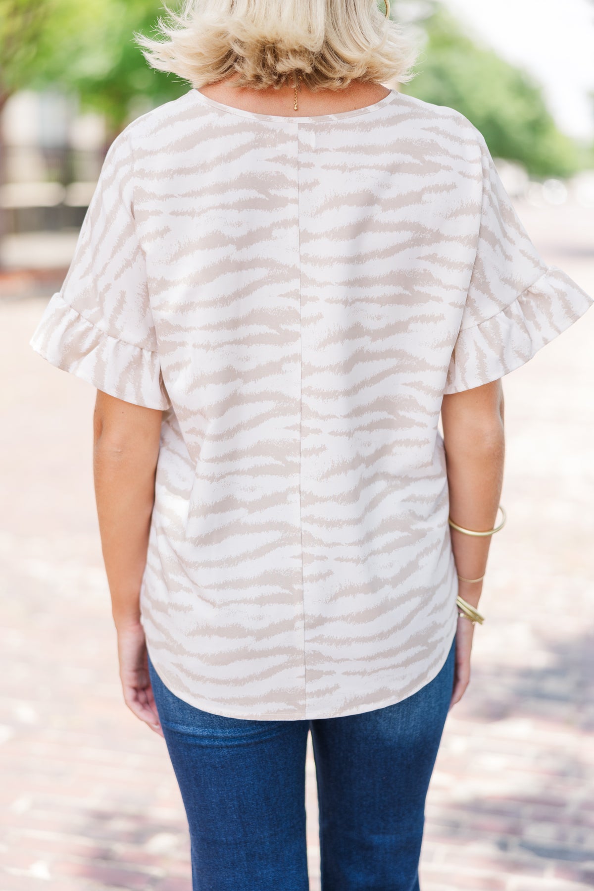 All I Ask Taupe Zebra Print Ruffled Top – Shop the Mint