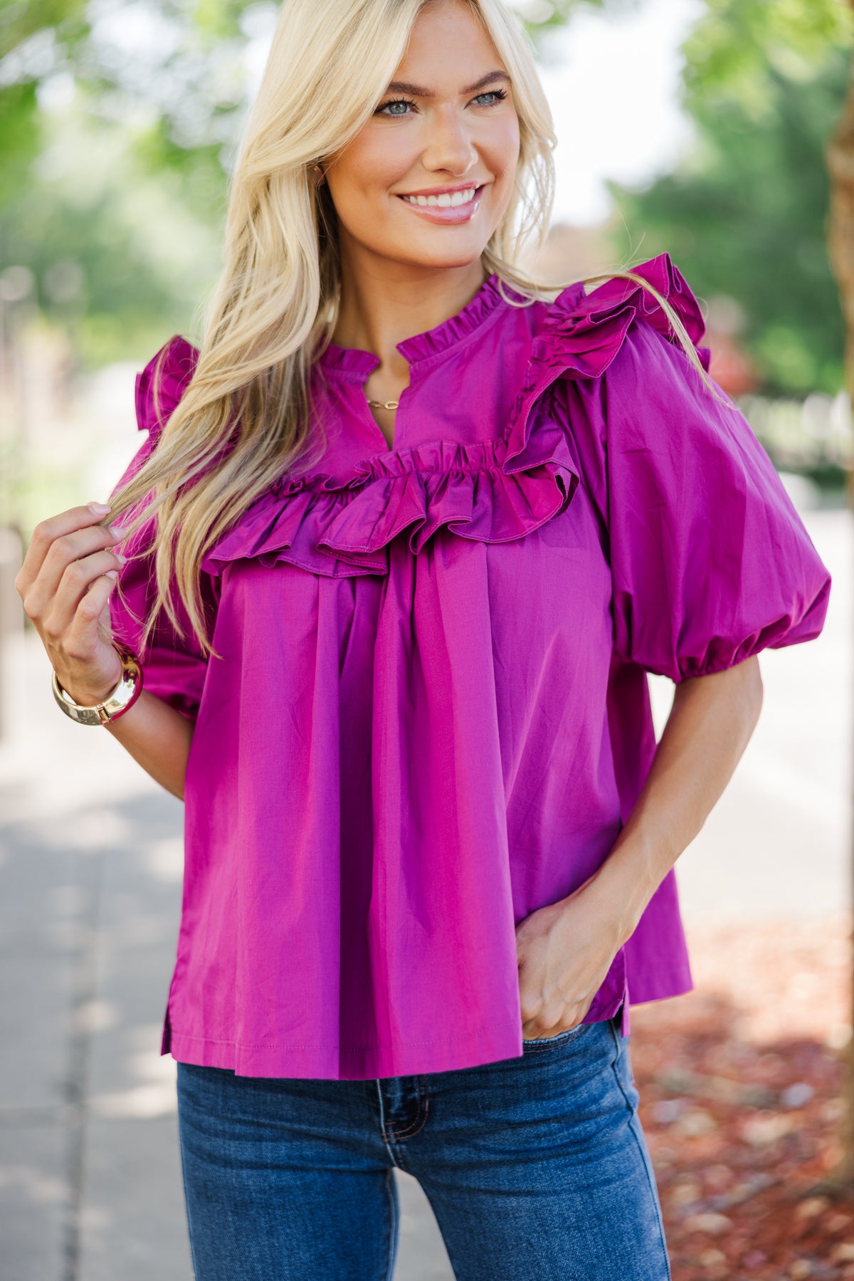 Magenta Ruffle Blouse Make Your Choices Magenta Ruffled Blouse – Shop the Mint