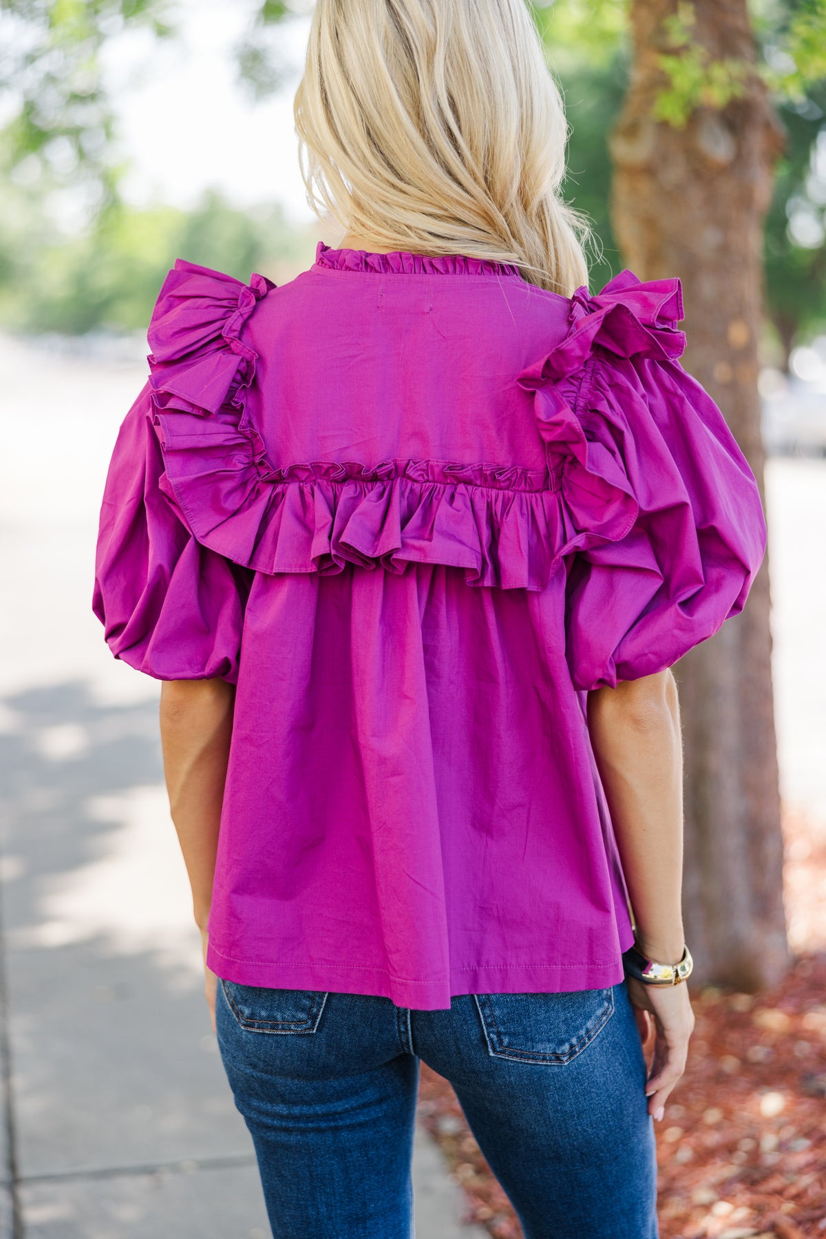 Make Your Choices Magenta Ruffled Blouse – Shop the Mint