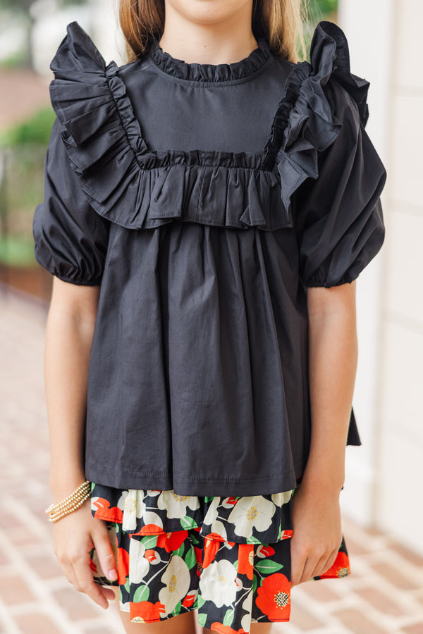 Girls: Make Your Choices Black Ruffled Blouse