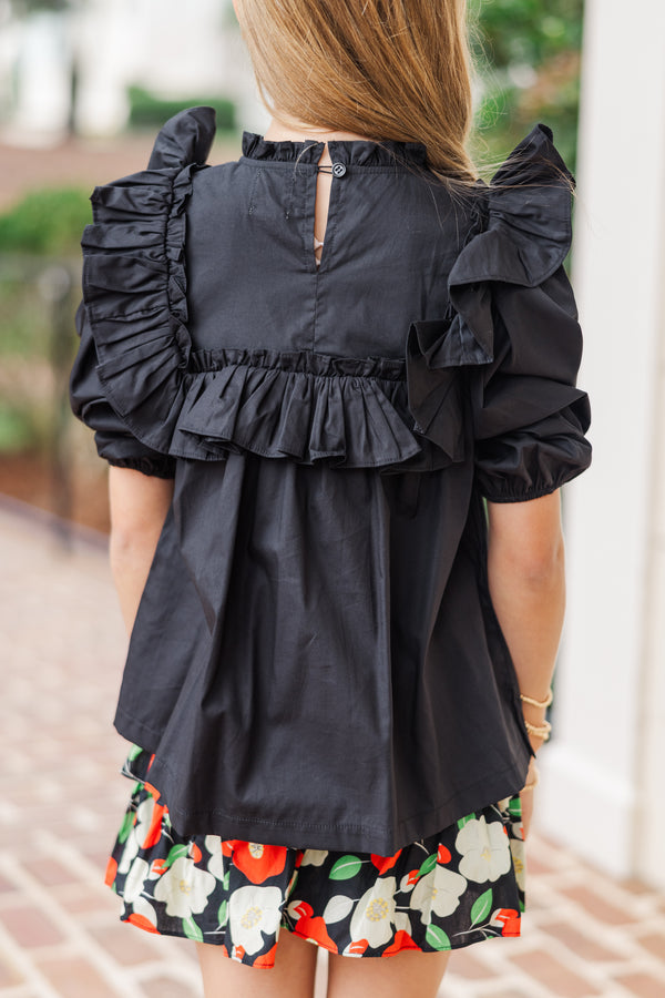 Girls: Make Your Choices Black Ruffled Blouse