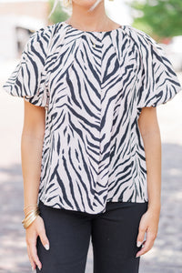 Just For You Ecru Tiger Striped Blouse