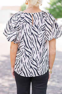 Just For You Ecru Tiger Striped Blouse