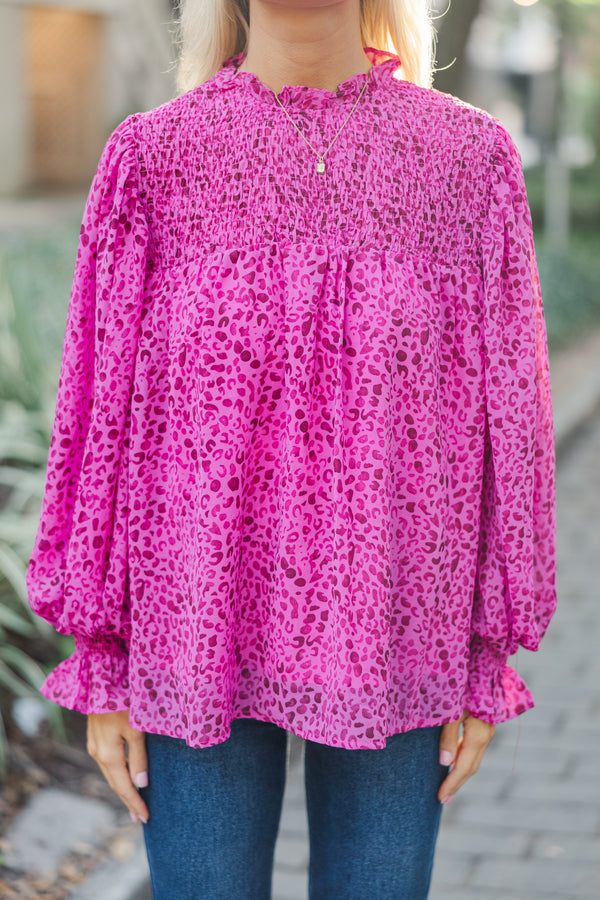 Check You Out Magenta Purple Leopard Blouse